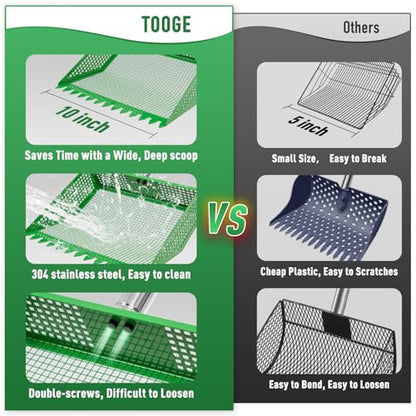 TOOGE Large Chicken Poop Scooper: 2-in-1 Metal Pooper Scooper & Rake Adjustable 62" Long Handle Stainless Steel Sand Sifting Litter Shovel Chicken Coop Scoop Cleaning Tool for Goat Yard Bright Green - color: Bright Green