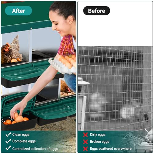 Chicken Nesting Boxes with Cleanable Pull-Out Trays - 8 Hole Metal Rollaway Nest Box for Laying Hens, Wall Mount or Placed Design for Easy Egg Collection & Cleaning