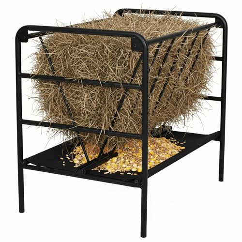 Hay Feeder, 35 Gallon Heavy-Duty Pasture Feeder, Metal Livestock Feeder for Ponies, Goats, and Sheep, Outdoor Pasture Grain and Hay Feeding Trough
