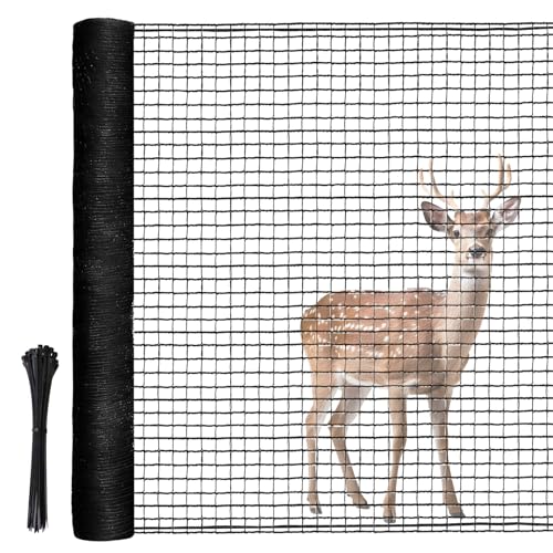 Deer Fence, RIFNY 4 x 25 FT Temporary Fence for Garden Outdoor Yard, Plastic Mesh Fencing Netting to Protect Plants Fruit from Deer Dogs Chicken Animal (Black) - size: 4 x 25 FT