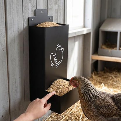 Fdit Hanging Chicken Feeder Iron, Large Capacity Poultry Feed Box with Detachable Water Tray 23.4cm for Cage Tree Branch Mount with Screws