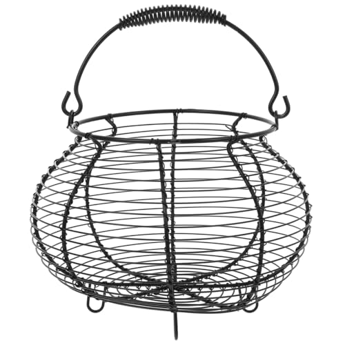 Metal Wire Egg Basket Easter Farmhouse Round Iron Fruit Basket with Handle Egg Food Collecting Holder Countertop Kitchen Storage Rustic Table Spring Festival Party Centerpiece Decor, Black
