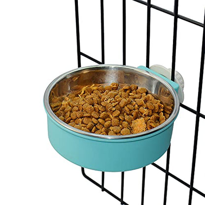 Crate Dog Bowl, Removable Stainless Steel Dog Water Food Feeder Bowls, Cage Cup Bowl for Frenchie Small Middle Dog and cat, Rats,Rabbit - color: Blue, size: Small