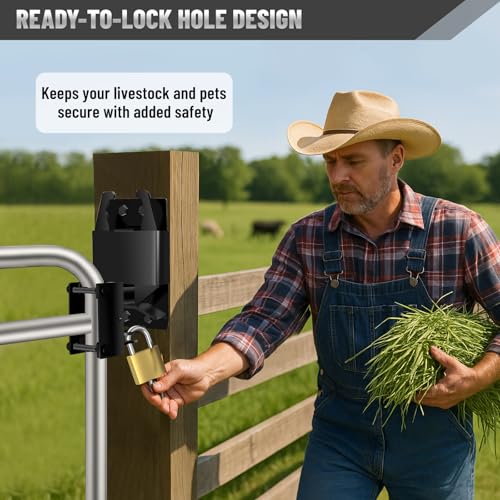 2 Pcs Farm Gate Latch, Heavy Duty 2 Way Gate Latch Lockable, Livestock Gate Latches for Metal Gates, Ranches, Farms, Stables, Horse Corrals, Pet Cages, Black Hardware with Screws