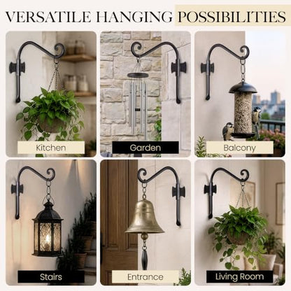 RTZEN Plant Hangers Outdoor or Indoor - Wrought Iron Metal Hanger Indoor Hook - Heavy Duty Wall Bracket Hooks for Hanging Plants Baskets Lanterns Bird Feeders - 2 Pack (Black Axe-Shape Hooks 7.5") - size: 7.5 Inch, style: Axe Hooks