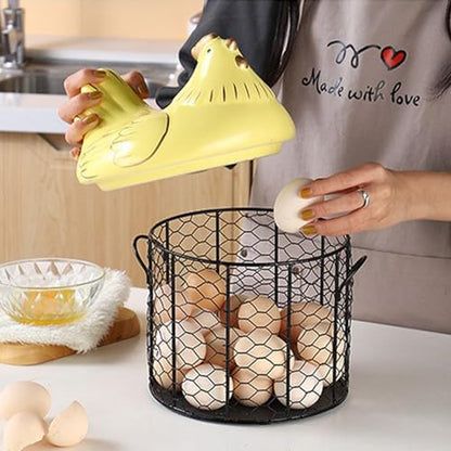 Chicken Egg Basket, Chicken Egg Holder, Black Wire Chicken Egg Collection Baskets with Ceramic Lid and Handle for Gathering Fresh Eggs, Farmhouse Style Egg Storage Container for Kitchen(Pink) - color: Pink