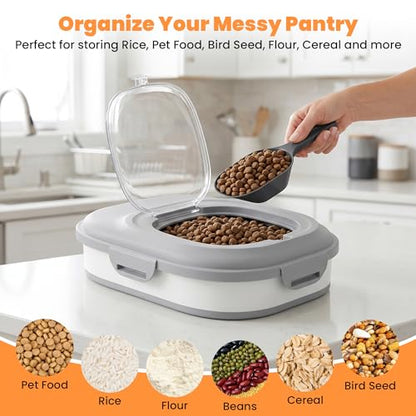 30 Lbs Dog Food Storage Container with Wheels, Collapsible Pet Food Storage Container with Clear Window, Measuring Cup & Scoop, BPA Free Cat Food Container for Rice, Flour, Grain, Bird Seed - color: Grey/30lbs