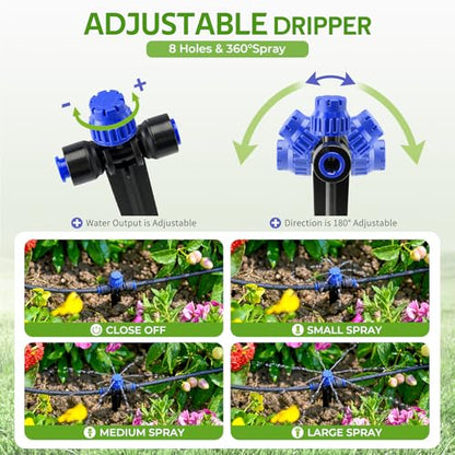 HIRALIY 50FT Drip Irrigation Kit with Garden Water Timer-2 Zone, Automatic Garden Watering System for Raised Bed, Quick Connect Design, Irrigation System for Plant Patio
