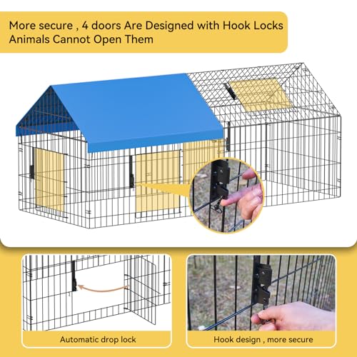 INJOPEXI Metal Chicken Coop 71.7"×30"×31" Chicken Runs for Yard with Cover Chicken Playpen Enclosure Chicken Pen Kennel Duck Coop Cage Hutch Fence for Outdoor Backyard Farm Rabbit Small Animal Poultry