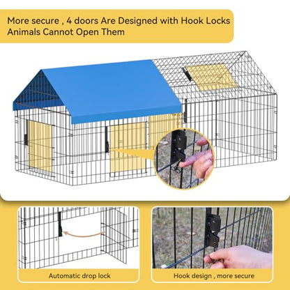 INJOPEXI Metal Chicken Coop 71.7"×30"×31" Chicken Runs for Yard with Cover Chicken Playpen Enclosure Chicken Pen Kennel Duck Coop Cage Hutch Fence for Outdoor Backyard Farm Rabbit Small Animal Poultry