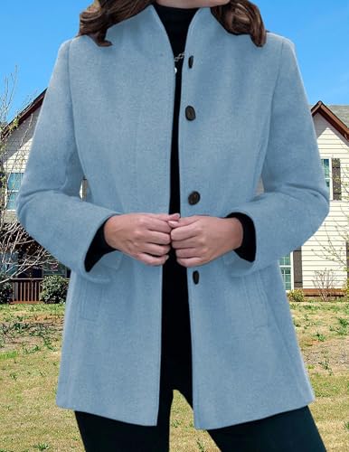 LIZALIG Women's Stand Collar Pea Coat Winter Long Sleeve Wool Blend Short Jackets Single Breasted Blazer Coat Outwear - color: Lightblue, size: XX-Large