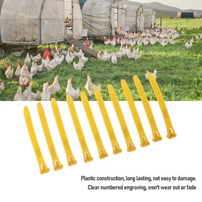 HEEPDD Chicken Leg Bands, Adjustable Fadeless Numbered Plastic Poultry Identification Leg Rings with Clear Colorfast Engraving, for Duck Goose Chicken Management (Yellow) - color: Yellow