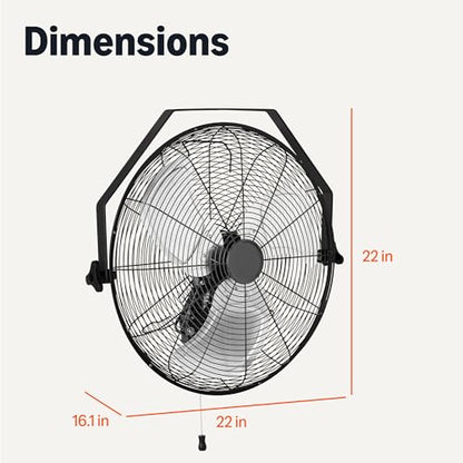 Amazon Basics 18" Indoor Wall-Mounted Industrial Fan with Three Speeds, High CFM, Heavy-Duty Metal Blades, Tilt Head, for Commercial Use, Warehouse, Basement, Black - style: Wall Mounted Fan