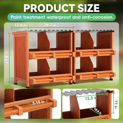 8-Compartment Chicken Nesting Boxes, Spacious for Large Breeds, Premium Pine Wood & Weather-Resistant PVC Sloped Roof, Safe No Sharp Edges for Laying Hens - size: 52.8"L x 12.2"W x 29.8"H