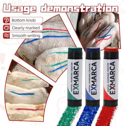 6PCS Livestock Marker Crayons Marking for Marking Animal Fur and Skin | Large Livestock Marker Crayon Pig Cow Goat Horse, Donkey, Waterproof Animal Skin Marking(2 Red, 2 Blue, 2 Green)
