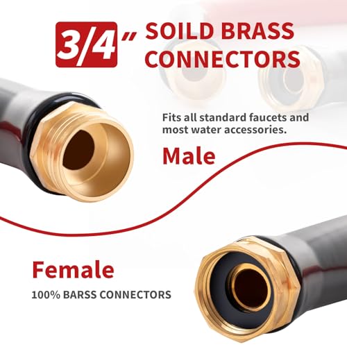 Garden Hose 150ft x 3/4” Hot Water Hose, Heavy Duty -50°F to 190°F,Burst 600Psi Flexible Upgraded Rubber Hoses,3/4” Solid Fittings for All-weather Outdoor Lawn & Garden - size: 150Ft, style: 3/4"