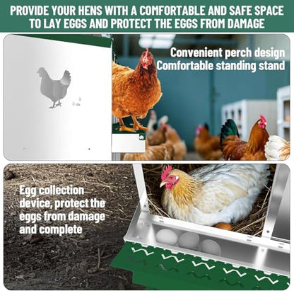 IDEALHOUSE Chicken Nesting Box, Galvanized Steel Laying Box with Rustproof & Roll-Away Egg Design, for Hens, Green 6 Compartment with Bracket - color: Green, size: 6 compartments (with bracket)