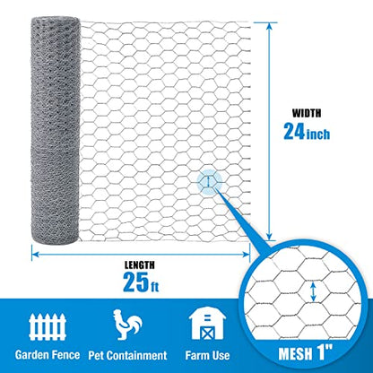Fencer Wire Poultry Netting Fence, 20 Gauge Galvanized Hexagonal Chicken Wire Fence, 1-Inch Mesh Opening Size (2 ft. x 25 ft.) - size: 2 ft. x 25 ft.