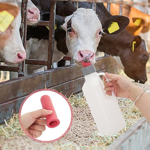 6PCS Calf Feeder Pacifier Teats Soft Rubber Feeding Teats for Cattle Horse Donkey Nursing Bottle Nipples Farm Animal Feeding Supplies (RED) - color: RED