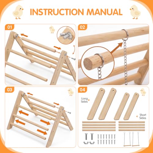 Novabright Wooden Chick Perch with 2 Swings Chicken Roosting Bar Coop Brooder Perch Stand Pine Wood Chick Training Toy for Baby Chicks Parakeets Parrots Bird Cage Jungle Gym
