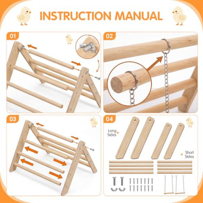 Novabright Wooden Chick Perch with 2 Swings Chicken Roosting Bar Coop Brooder Perch Stand Pine Wood Chick Training Toy for Baby Chicks Parakeets Parrots Bird Cage Jungle Gym