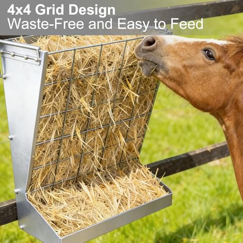 Wall Mount Hay Feeder,2 in 1 Hay & Grain Livestock Feeder,Heavy-Duty Metal Wall Mount Hay Rack for Goats/Sheep, Horses, Cattle
