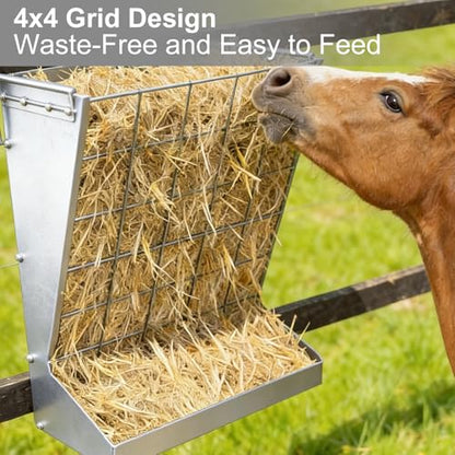 Wall Mount Hay Feeder,2 in 1 Hay & Grain Livestock Feeder,Heavy-Duty Metal Wall Mount Hay Rack for Goats/Sheep, Horses, Cattle