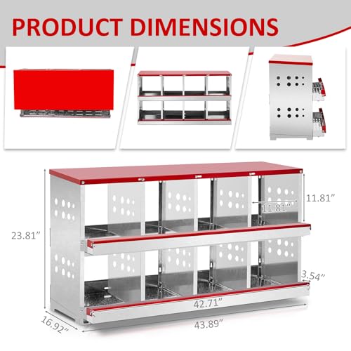 Outvita Chicken Nesting Box, 8 Compartment Metal Nesting Box, 8 Room Wall Mountable Nesting Boxes for Hen, Red - size: 8 Compartments