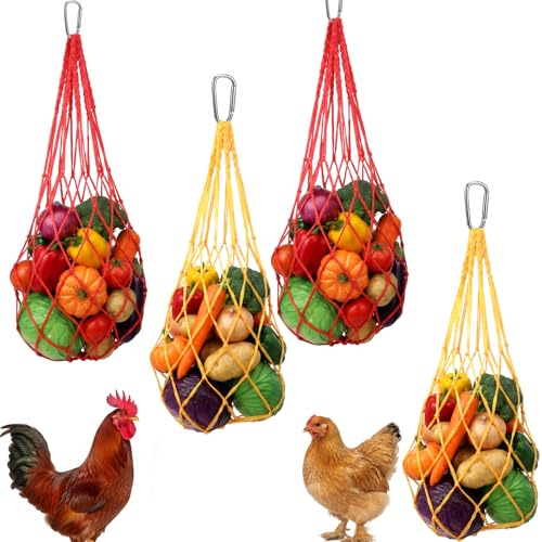 Chicken Vegetable Feeder for Chickens, String Bag with Hook for Poultry | Hanging veggie feeder for chickens,2 nylon net bags+hooks.Easy install.Clean feeding.For coops,poultry,hens,ducks