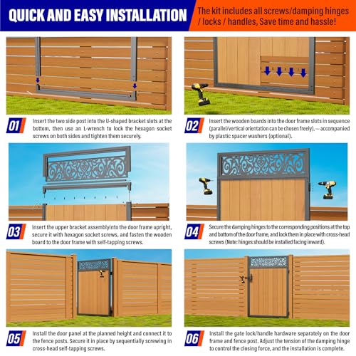 4x6FT (46.78"W X 70.8"H) 201 Stainless Steel Anti Sag Wooden Fence Gate Kit Heavy Duty Garden Gate Frame Hardware Kit Reinforcement (Left/Right Free-Installation) - size: W4xH6 FT-European