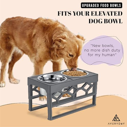 AVERYDAY 24oz Stainless Steel Dog Bowls Set, 2 Pack for Replacement Dogs Bowl Stand, 3 Cups Metal Dog Bowls, 6 Inch Small Medium Dogs Water Bowl for Raised Feeder with Opening 6.38-6.54'' - size: Fit 6.38-6.54" Feeder Holes (3 Cups)