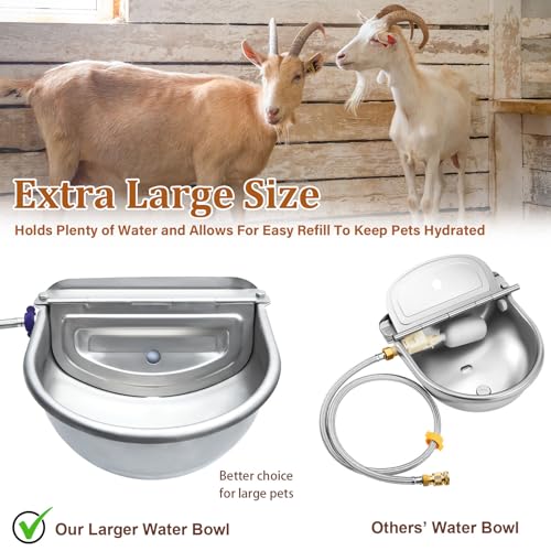 Tessco for you 2 Pack 1.2 Gallon Automatic Horse Water Bowl Large, Stainless Steel Dog Waterer Dispenser with Float Valve, Automatic Animal Waterer for Dog Chicken Pig Cattle Goat Farm, 4.5l/152 oz