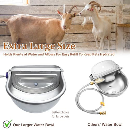 Tessco for you 2 Pack 1.2 Gallon Automatic Horse Water Bowl Large, Stainless Steel Dog Waterer Dispenser with Float Valve, Automatic Animal Waterer for Dog Chicken Pig Cattle Goat Farm, 4.5l/152 oz