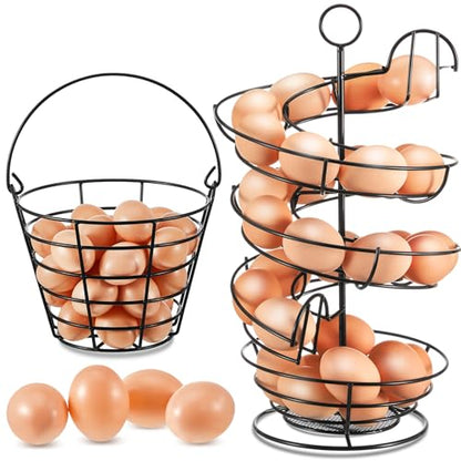 Zubebe 2 Pcs Egg Basket Storage, Spiral Fresh Egg Collecting Holder Countertop Metal Wire Rack Functional Dispenser for Kitchen Display(14.6'', Storage Basket Style) - size: 14.6'', style: Storage Basket Style
