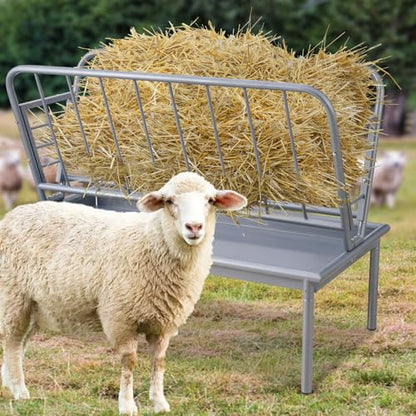 47.2" x 22.5" x 23.6" Heavy Duty Galvanized Steel Hay Feeder, Large Capacity 2 in 1 Grain & Hay Rack, Multiple Sided Pasture Hay Rack for Sheep Horses, etc