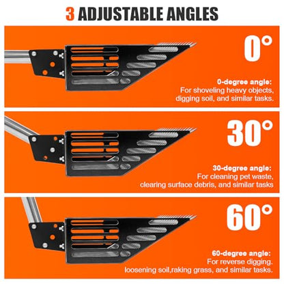 Chicken Poop Scooper,15-INCH Adjustable Angle Chicken Coop Scoop,3-in-1 Sand Rake with Stainless Steel Handle(36"-65"),Chicken Coop Accessories Cleaning Tool for Farm Animals - size: 63.0"L x 15.0"W x 8.3"H