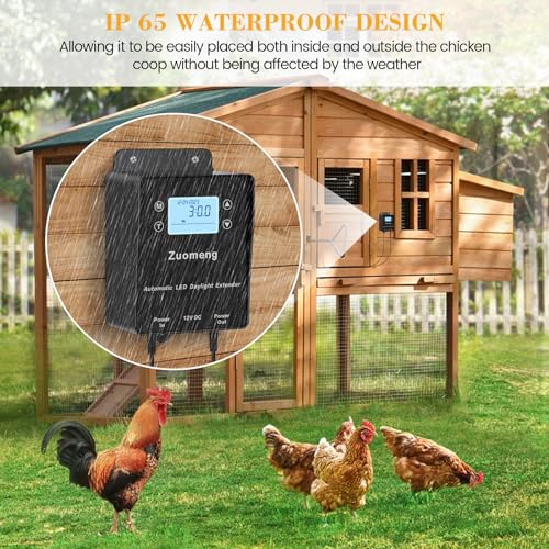Automatic LED Daylight Extender, Zuomeng Chicken Coop Light with Intelligent Programmable Timer, IP65 Waterproof, Boosts Light for Hens, Enhances Egg Production