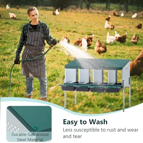 Chicken Nesting Box for Laying Eggs - 4 Room Chicken Laying Boxes, Nesting Boxes for Chickens, Heavy Duty Metal Chicken Coop, 42.12" L x 12.99" W x 31.88" H - size: 42.12" L x 12.99" W x 31.88" H