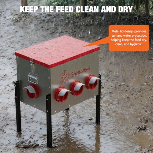 Sannwsg Chicken Feeders,68 lb Capacity 8 Port Automatic Chicken Feeder, Metal Chick Feeder with Locking Lid and Legs, Chicken Feeder for Chickens, Ducks, Geese - size: 8 Ports (3+3+2)