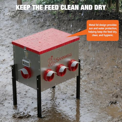 Sannwsg Chicken Feeders,68 lb Capacity 8 Port Automatic Chicken Feeder, Metal Chick Feeder with Locking Lid and Legs, Chicken Feeder for Chickens, Ducks, Geese - size: 8 Ports (3+3+2)