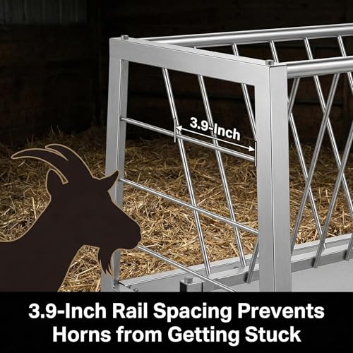 77 Gallon Farm Hay Feeder for Goats and Sheep, 5 Foot Galvanized Steel Livestock Feeding Rack with Deepened Pan, Suitable for Barn and Pasture Placement
