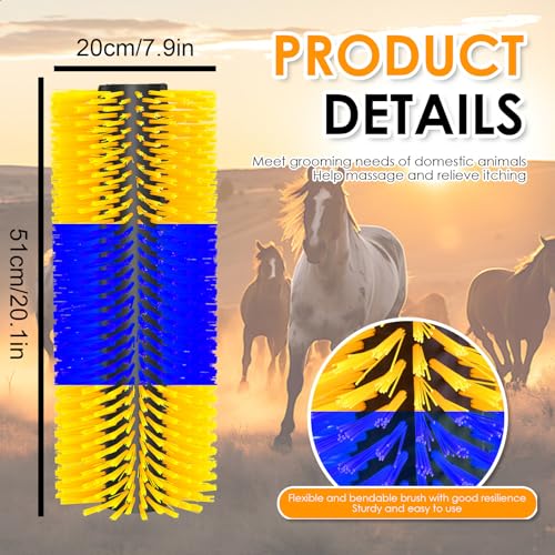 Livestock Scratching Brush 4 Pack, Dense Cow Brush Wall Mount Anti-Itch Grooming Tool, Flexible Goat and Horse for Grooming with Screws and Nuts - color: blue yellow