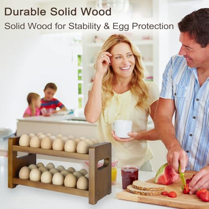 Egg Holder Countertop, 2-Tier Wooden Egg Holder for 36 Eggs, Wooden Countertop with Carry Handle for Chicken, Duck, and Quail Eggs - color: Regular