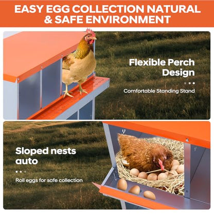 GarveeLife Chicken Nesting Box, 8 Compartments Nesting Box for Chickens, Two-Tier Galvanized Steel Chicken Egg Laying Box with Large Vented Holes Wall Mounting for Easy Egg Collection - color: Orange | 8 Compartments