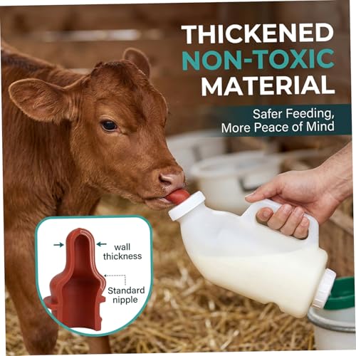 Calf Bottles and Nipples, Calf Bottle, 2L Horizontal Bottles and Nipples with Large Capacity & 2 Soft Silicone Nipple for Safe Feeding, Goat Bottle