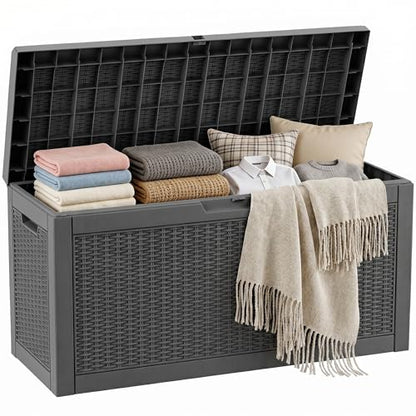 70 Gallon Waterproof Outdoor Storage Box,Deck Boxs for Outdoor and Indoor Use,Deck Storage Box for Picnic Supplies,Gardening Tools,Lockable and Easy to Install(Black)
