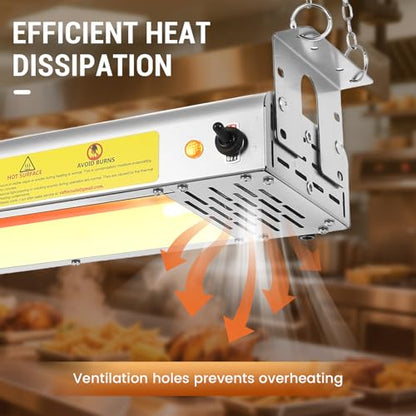 48-Inch Food Heat Lamp - 1350W Commercial Food Warmer Lamp Overhead Stainless Steel Catering Heat Lamps Electric Strip Heater for Restaurant Buffet Parties Kitchen, Silver 115V - color: Silver, size: 48 Inch