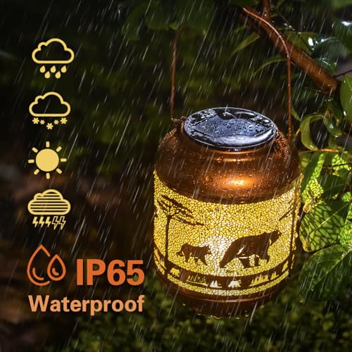 Bear Solar Lanterns Outdoor Waterproof,Hanging Solar Lights Bear Gifts for Women Men Metal LED Decorative Light for Yard,Patio,Lawn,Tabletop,Pathway,Landscape,Garden Decor - style: Bear