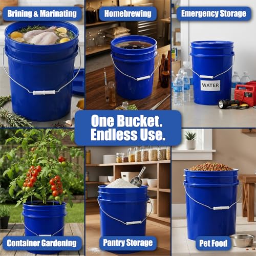 ePackageSupply 5 Gallon Bucket - Food Grade w/Lid BPA-Free,6 Pack - Blue | Airtight Gasketed Tear Strip Lid, Heavy-Duty 90 Mil HDPE Plastic Pail, Bulk Storage, Food Safe Durable Container, Made in USA - color: Blue, size: 6 Packs