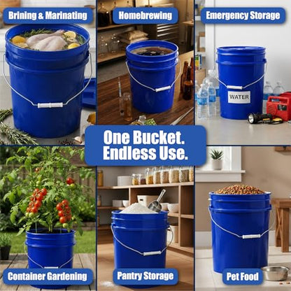 ePackageSupply 5 Gallon Bucket - Food Grade w/Lid BPA-Free,6 Pack - Blue | Airtight Gasketed Tear Strip Lid, Heavy-Duty 90 Mil HDPE Plastic Pail, Bulk Storage, Food Safe Durable Container, Made in USA - color: Blue, size: 6 Packs